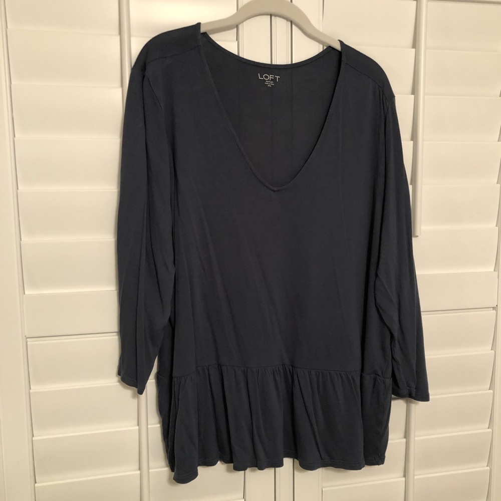 LOFT Outlet dark grey 3/4 sleeve peplum blouse XXL